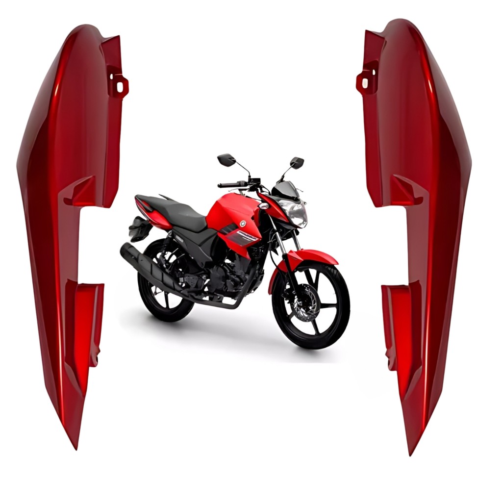 KIT PAR CARENAGEM RABETA TRASEIRA LATERAL VERMELHO METÁLICO FAZER 150 2024 2025 PARAMOTOS YAMAHA