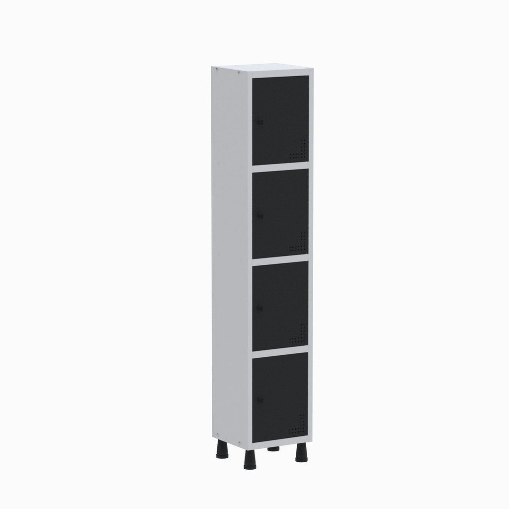 Armário Locker Guarda Volume Aço Light 4 portas 34,5x179,5cm Cinza/Preto - Home & Living