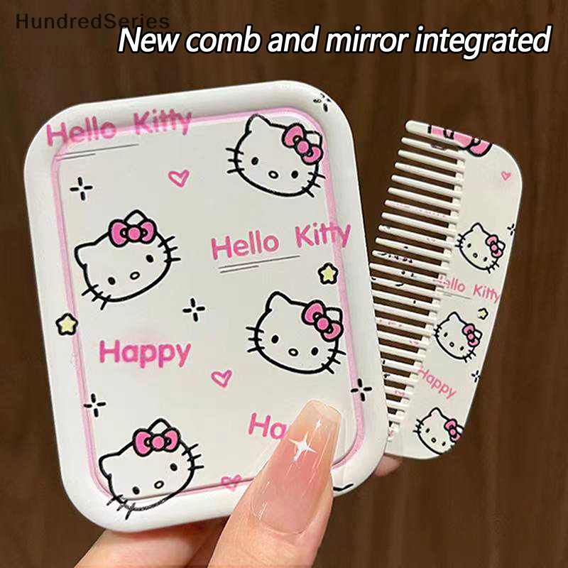 [Série Cem] Sanrio Hello Kitty Mini Kawaii Espelho De Maquiagem Dobrável Com Portátil Fofo Para Mulheres Ferramenta Meninas [BR]