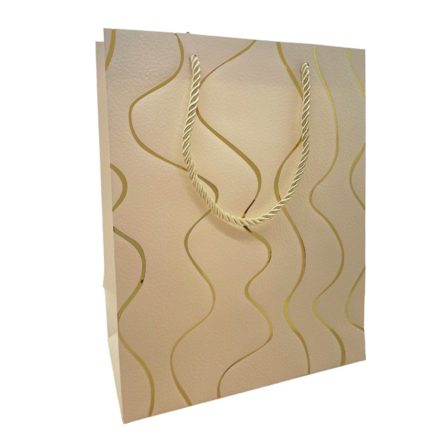 Sacola de Papel para Presente Ondas Almofadadas - Creme- 32x26x12cm - 1 unidade - Rizzo
