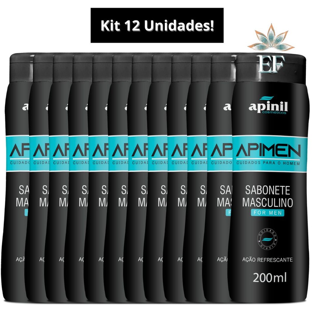 Caixa Com 12 Unidades Sabonete Liquido Masculino APIMEN 200mL APINIL