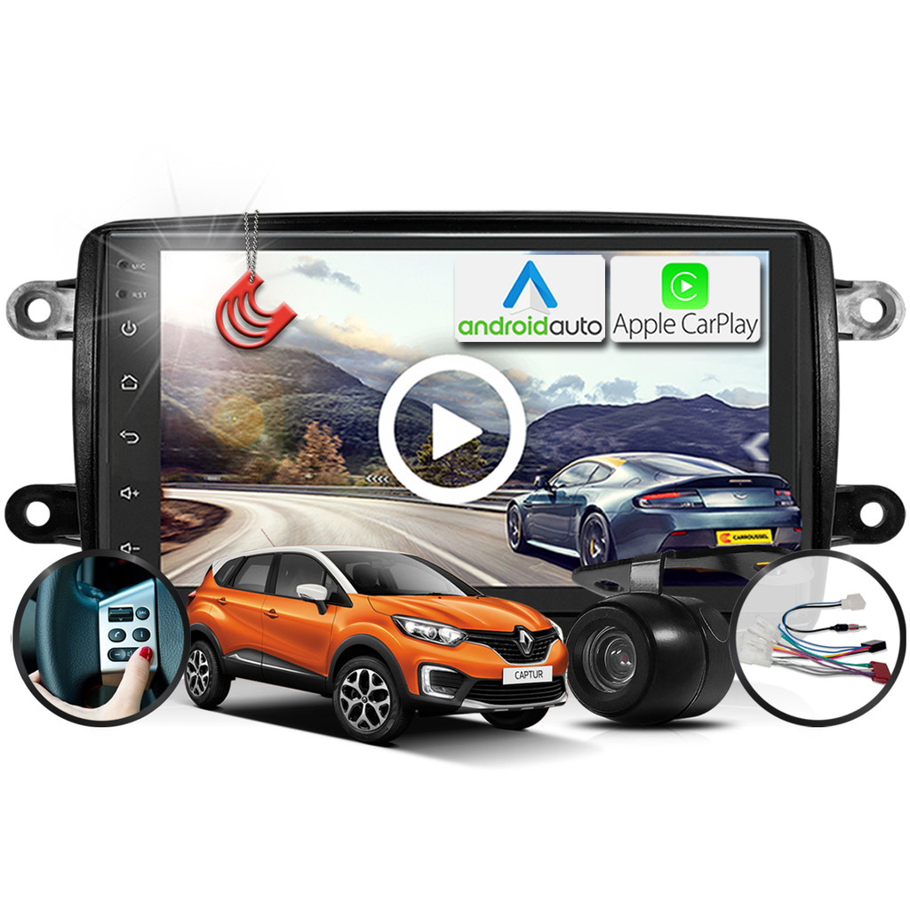 Kit Central Multimidia MP5 + Camera + Chicote + Interface + Moldura Captur AndroidAuto CarPlay