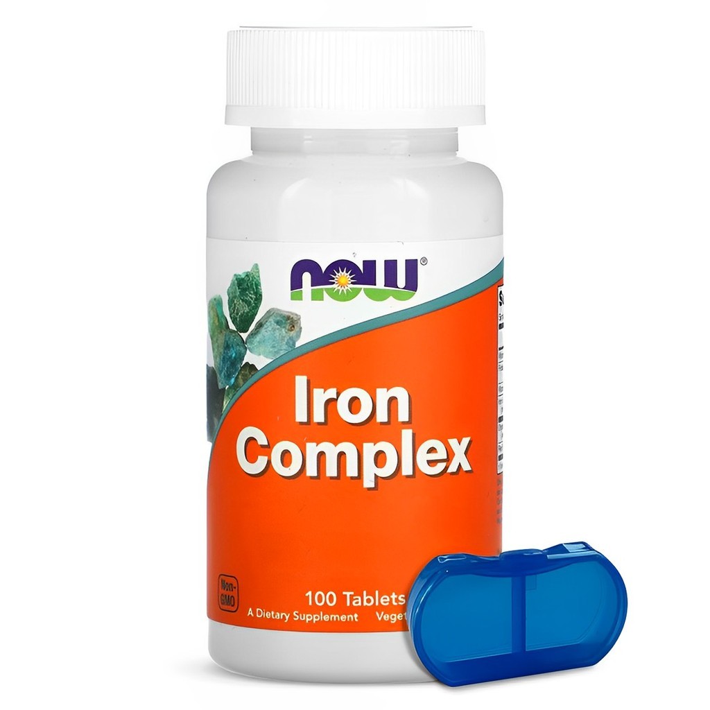 Complexo de Ferro Now Foods Iron Complex 100 Tabls Importado + Porta Cápsulas