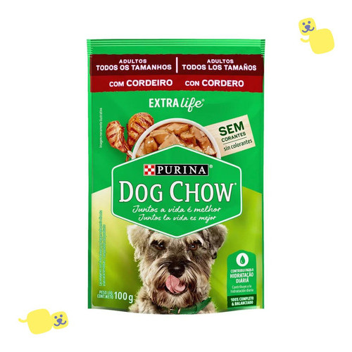 Kit 15 Saches 100g Alimento Úmido Dog Chow Ração Adulto Todos Tamanhos Cordeiro Cachorro Dog Pet