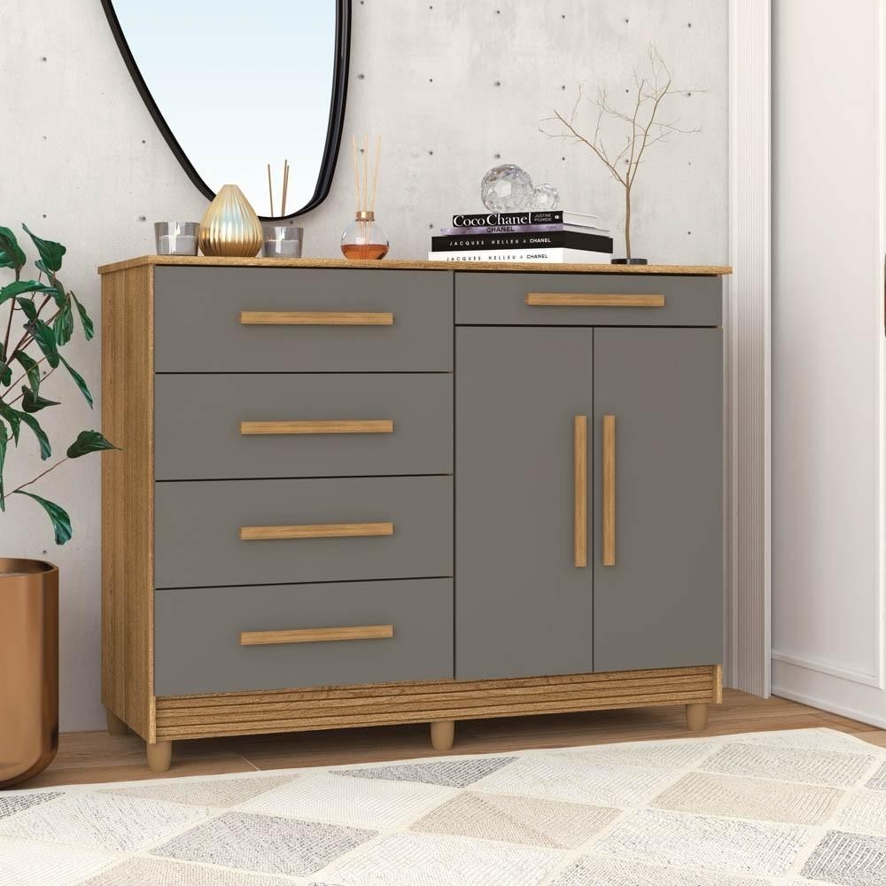 Cômoda para Quarto com Sapateira 2 Portas 4 Gavetas Lírio V02 Nature/Alasca - Mpozenato - Home & Living