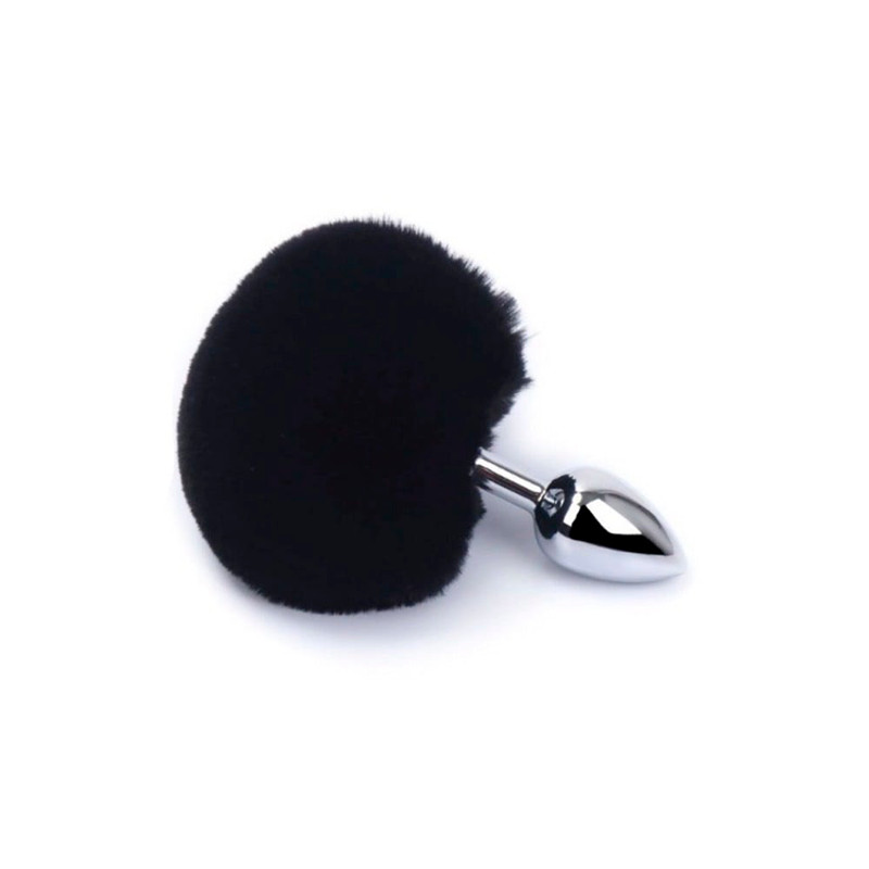 Plug Anal Tamanho "P" em Metal com Pompom de Pelúcia - 6 x 2,6 cm | Cor: Preto em Oferta na Shopee
