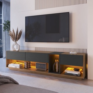 Rack para Tv até 65 Polegadas com 3 Gavetas e 1 Nicho com Iluminação em Led Rgb Ra8001 Mel/Grafite em Oferta na Shopee