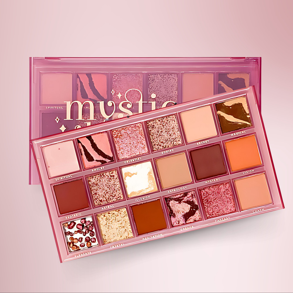 Paleta De Sombra Compacta Mystic Glow 18 Cores Ruby Rose Aveludado Matte Brilho Cores Vibrante Alta Pigmentação Versátil