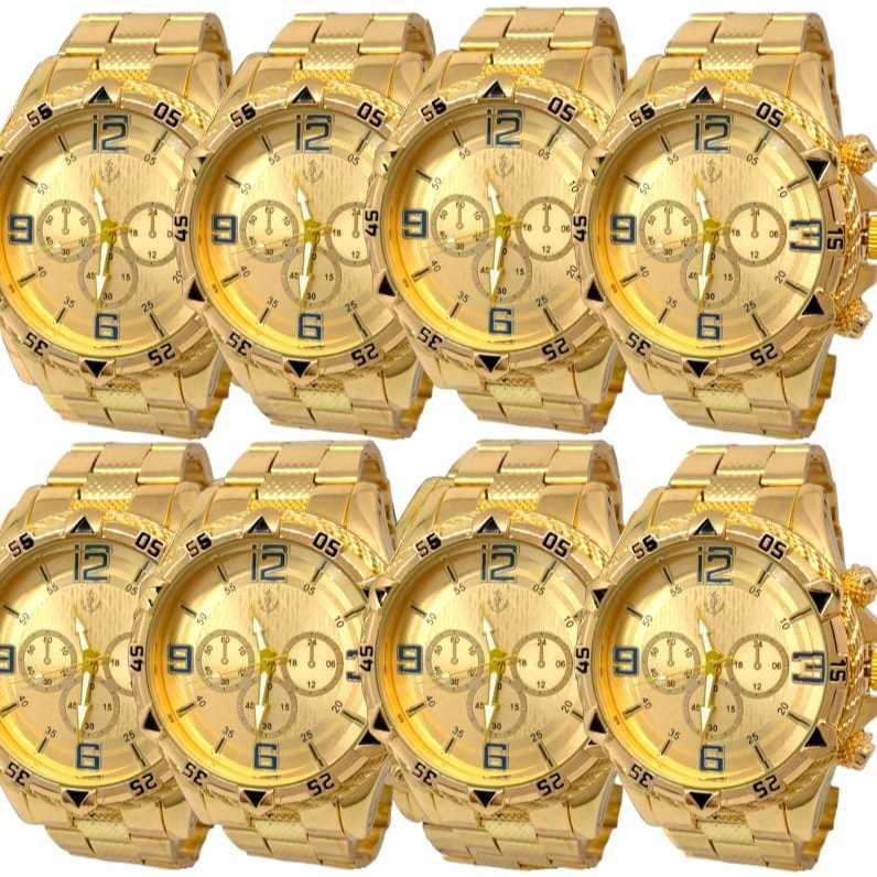 KIT RELÓGIO 1/2/3/4/5/6/7/8/9/10 UNIDADES MASCULINO ROBUSTO ORIGINAL Relogio dourado 18k  aço inox prata estilo social