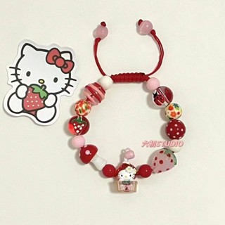 Pulseira De Corda Trançada Com Contas De Morango Vermelho Fofo HelloKitty em Oferta na Shopee