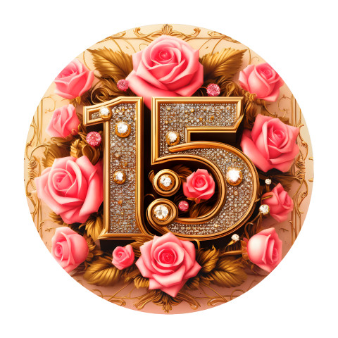 NOVO Painel Festa Infantil Redondo Aniversário 15 Anos, Flores na cor Rosa Clarinho, Detalhes Dourado Gold + Arco, Suporte incluso. Fazemos personalizado com qualquer tema. Confeccionado em Lona fosca, impressão de alta resolução. cenário , p/ Decoração