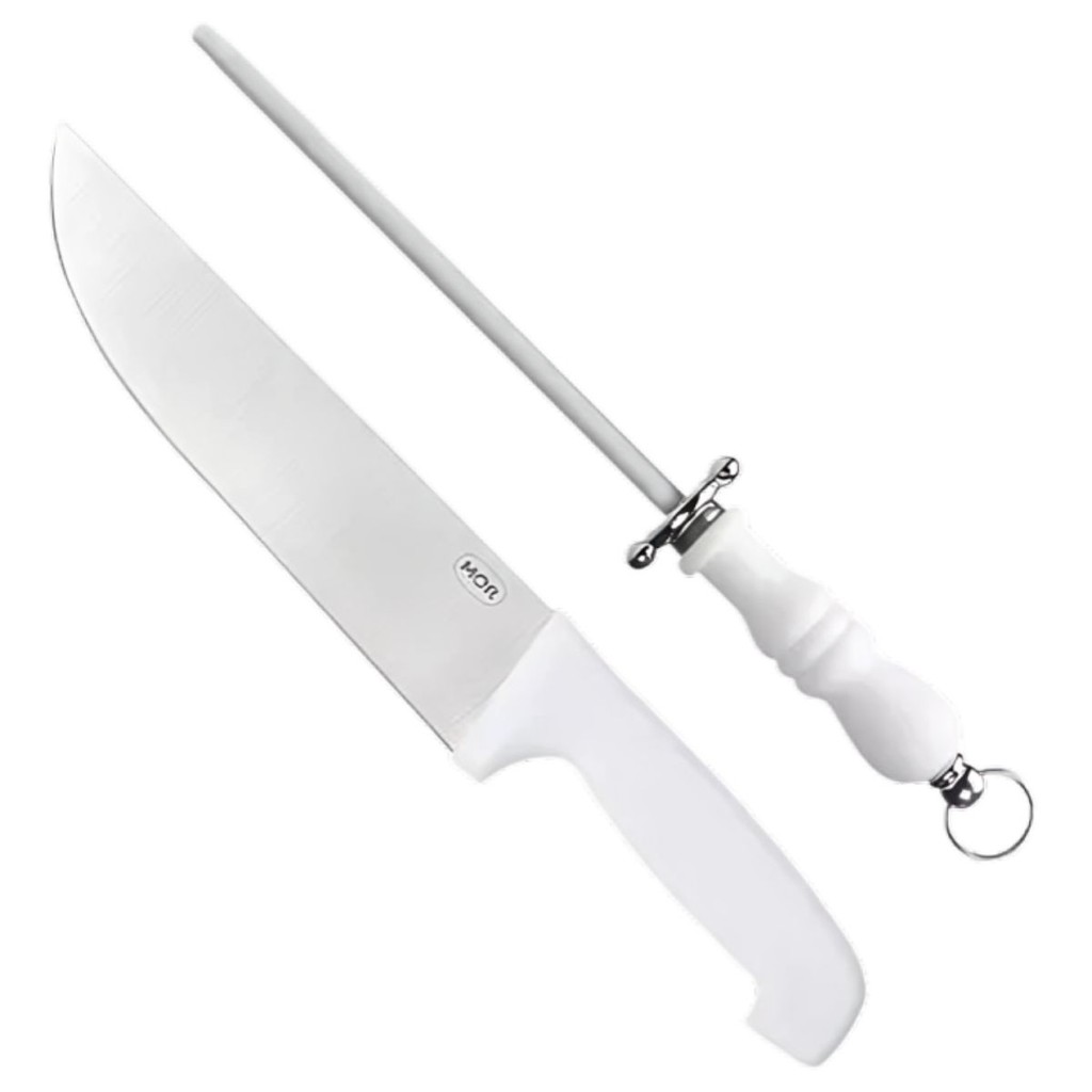 Kit Com 2 Peças Faca E Chaira Branca 003345 - Mor em Oferta na Shopee