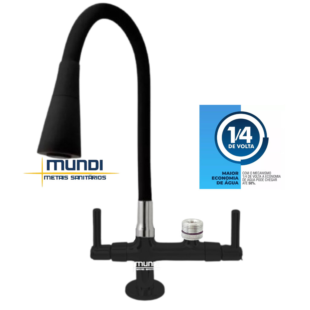 Torneira metal inox Bancada MAQUINA de LAVAR LOUÇA OU ROUPA  E FILTRO 3/4"  2143 C80 CORPO PRETO TPM