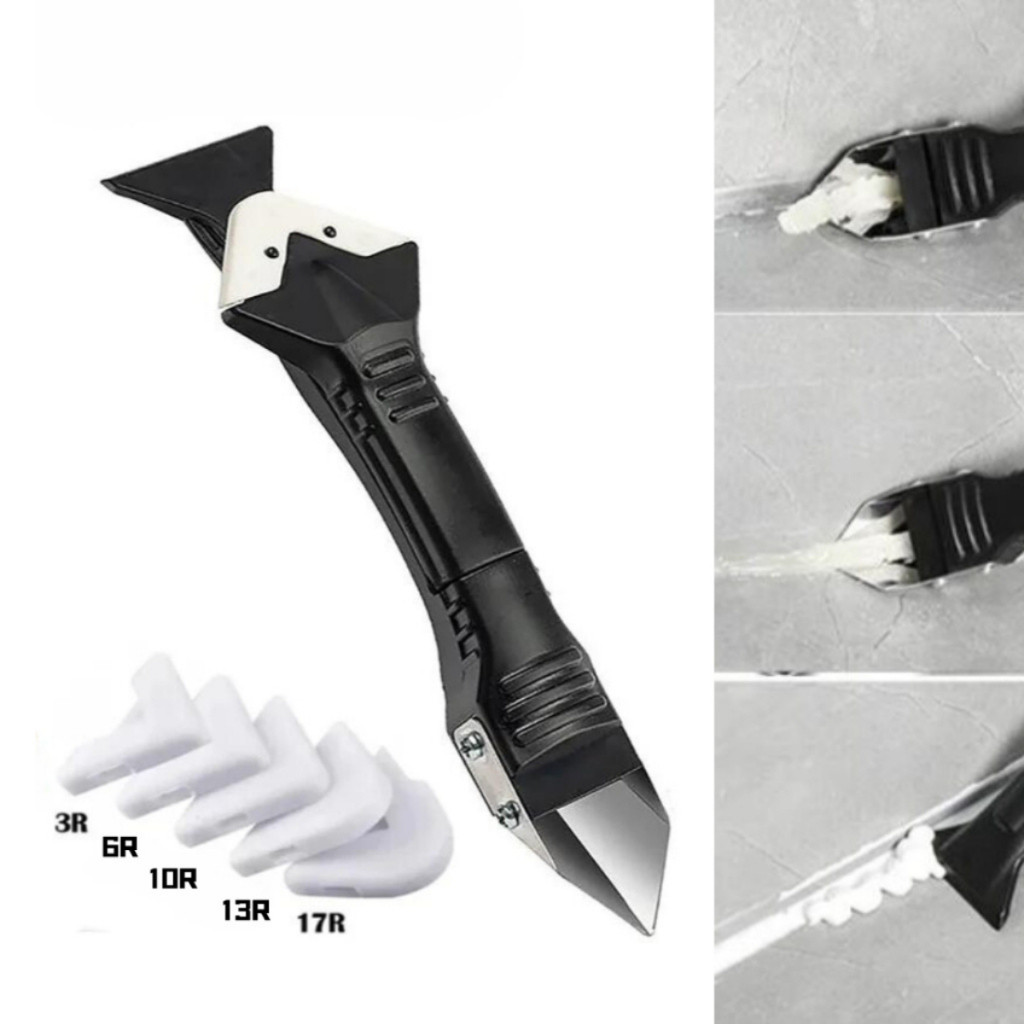 Espátula Rejunte Removedor De Silicone 3 em 1 Raspador Calafetagem Com 5 Tipos De Rarios de acabamento Para Piso Massa em Oferta na Shopee
