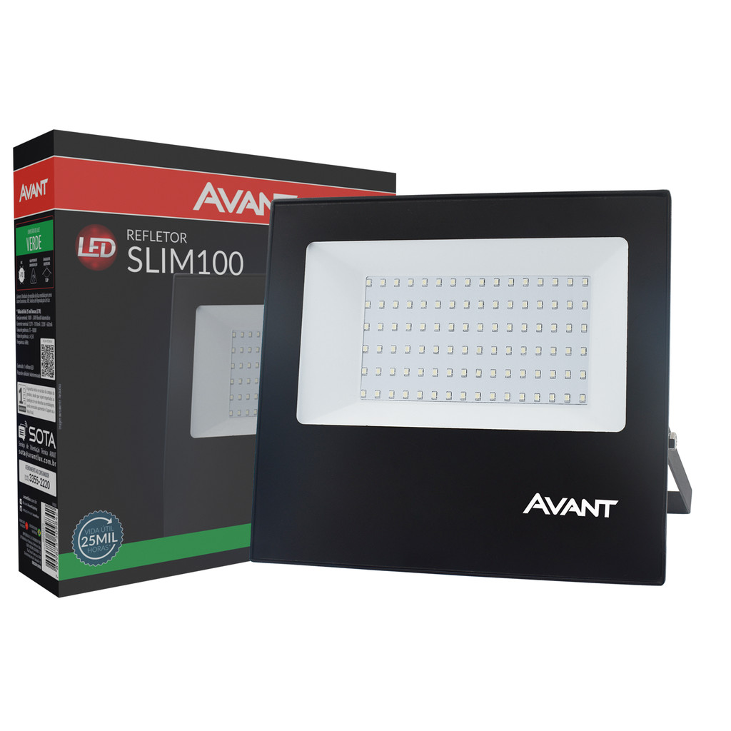 Refletor Led Slim 100w Luz Verde Bivolt Ip65 Avant em Oferta na Shopee