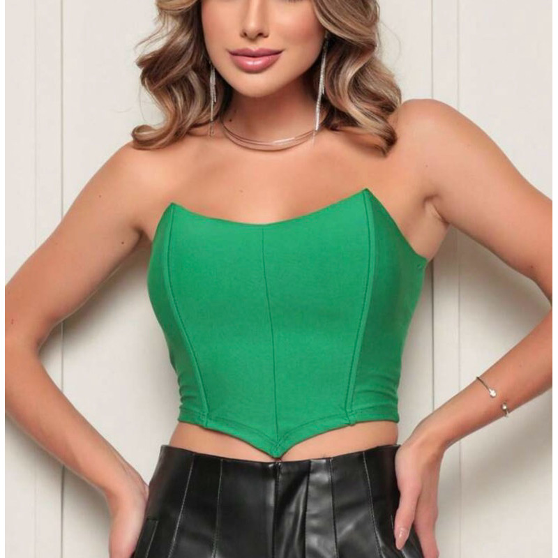 Cropped Feminino Corselet Morcego Tomara que Caia Sustentável. D6 em Oferta na Shopee