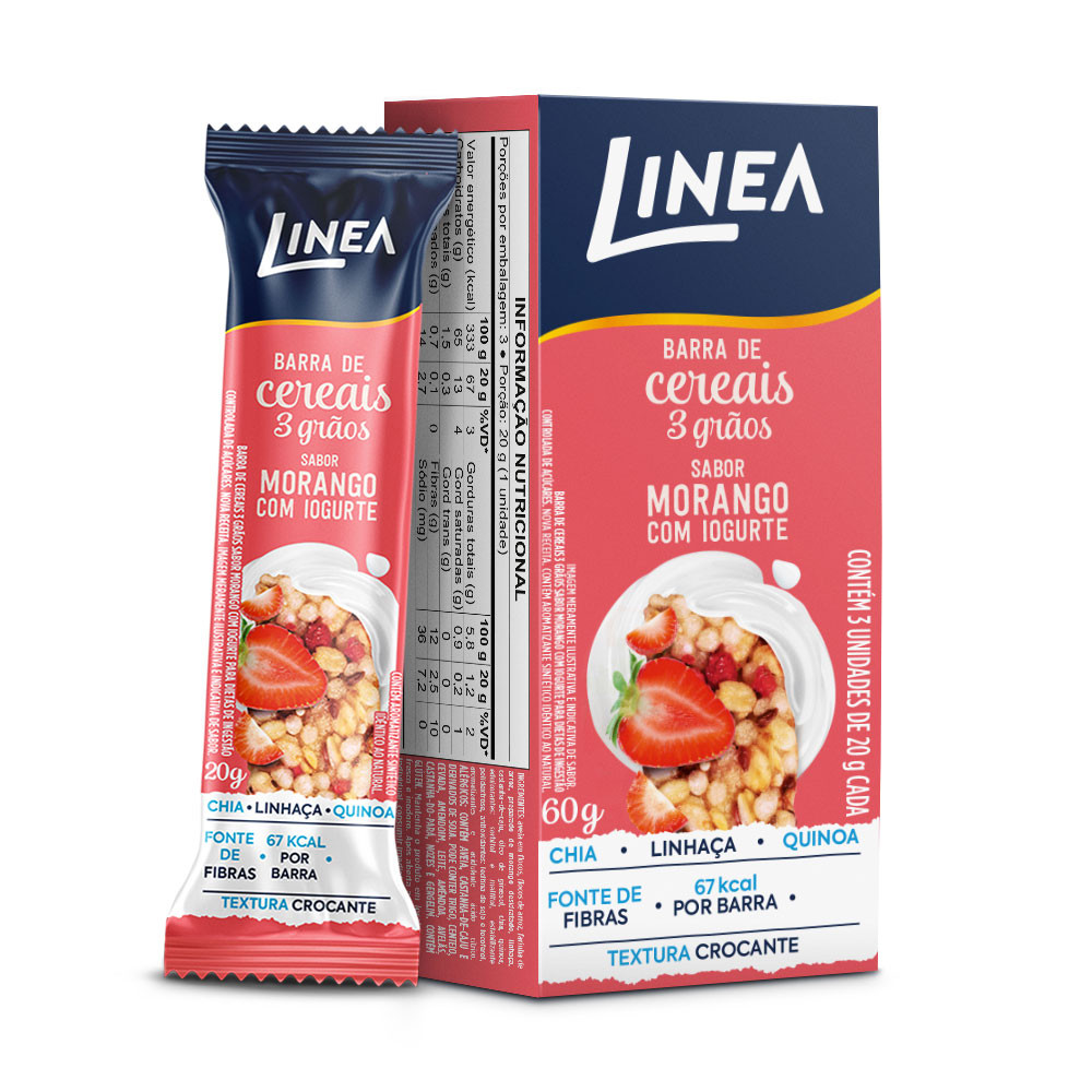 Barra De Cereal 3 Grãos Integrais Linea Sabor Morango Com Iogurte - 3 unidades de 20g em Oferta na Shopee
