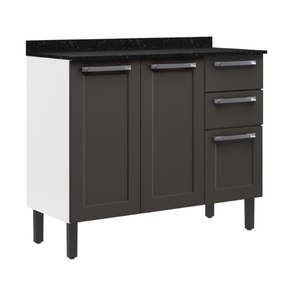 Balcão de Cozinha Itatiaia Aço 3 Portas 2 Gavetas Com Tampo Florença Grafite/Branco em Oferta na Shopee