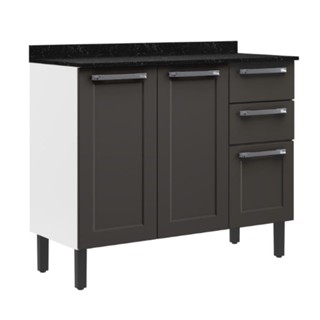 Balcão de Cozinha Itatiaia Aço 3 Portas 2 Gavetas Com Tampo Florença Grafite/Branco em Oferta na Shopee
