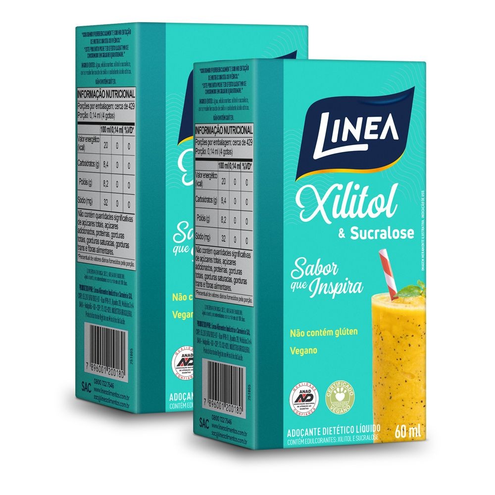 Kit 2 Adoçantes Líquido Xilitol Linea 60ml