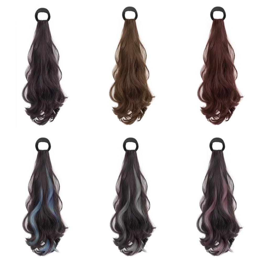 MIQUEL Peruca Sintética Rabo De Cavalo , Extensão De Cabelo Com Laço Baixo Longo Ondulado Encaracolado , Elástico