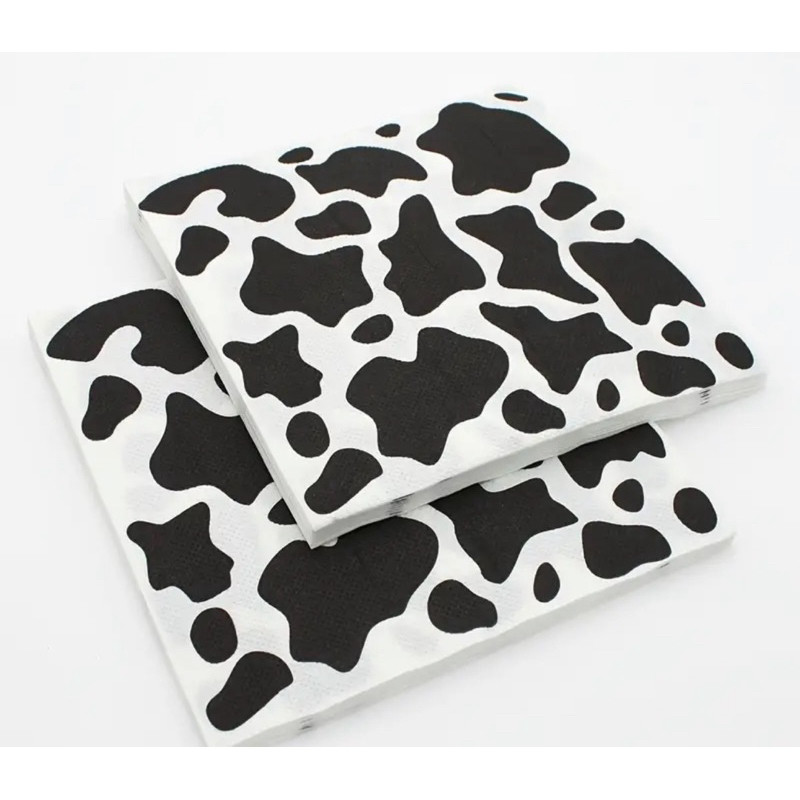 Kit 150 Guardanapo Vaquinha Papel Festa Fazendinha 20cmX22cm Guardanapo Manchas de Vaca Aniversário Fazenda Vaca Malhada