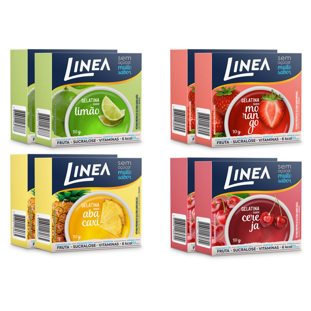 Kit 8 Gelatinas Linea Sabores Abacaxi, Cereja, Limão e Morango 10g em Oferta na Shopee