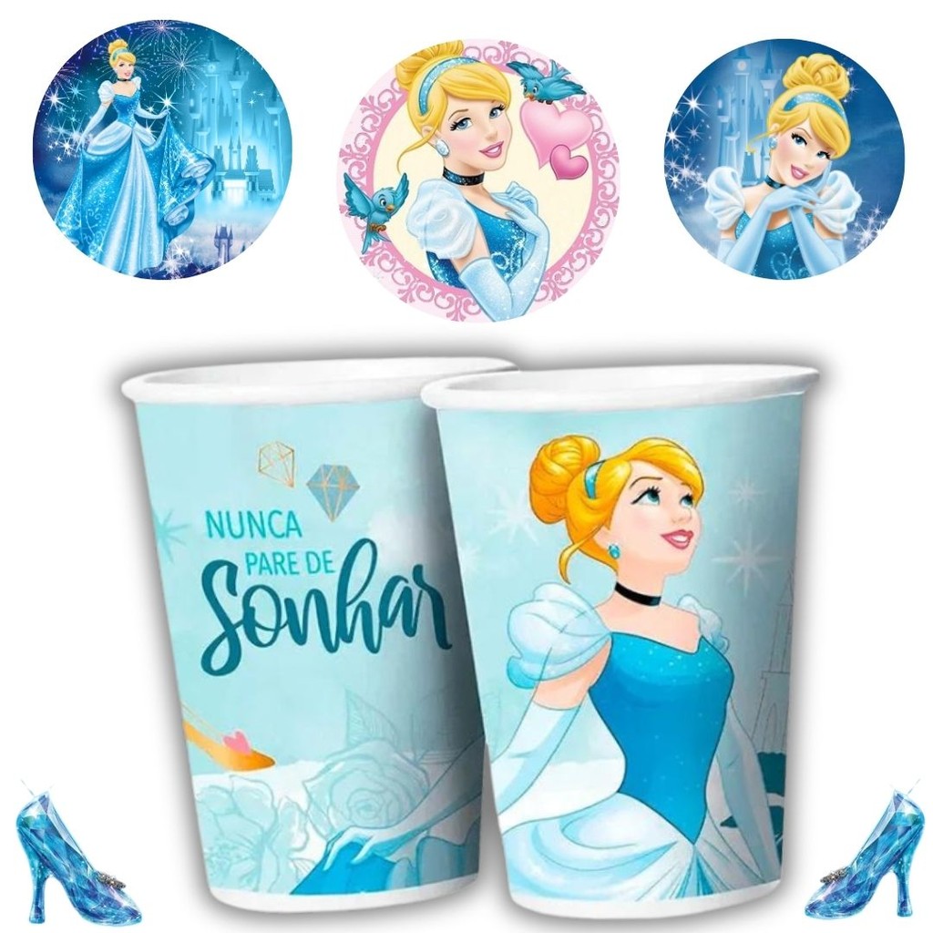 8 COPO PAPEL FESTA  CINDERELA 180ML REGINA em Oferta na Shopee