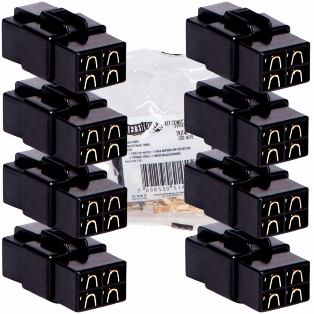Kit 08 Conector 4 Vias Technoise Com Trava Macho E Fêmea Som