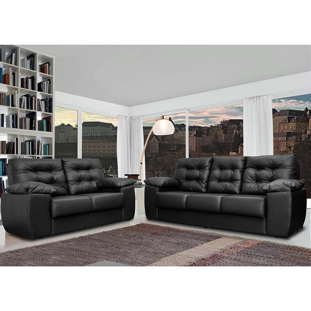 Conjunto Sofá Luxemburgo 3 E 2 Lugares 1,52m e 2,02m Courino Preto em Oferta na Shopee