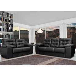 Conjunto Sofá Luxemburgo 3 E 2 Lugares 1,52m e 2,02m Courino Preto