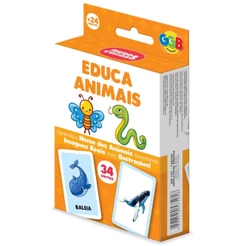 JOGO EDUCA ANIMAIS 34 CARTAS GGB BRINQUEDO MESA IMAGEM REAL NOME EDUCATIVO INFANTIL FAMÍLIA CRIANÇAS