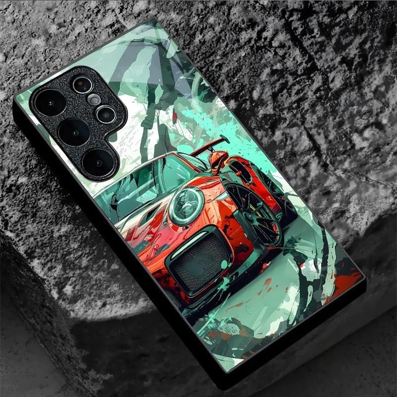 design De Carro Esportivo Capa De Telefone De Vidro Para Samsung Galaxy S20 S21 S22 S23 S24 S25 Ultra Plus S23FE S24FE A
