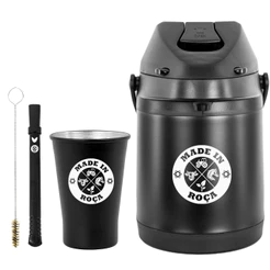 Kit Tereré Garrafa Térmica Preta 2.5l Bomba Chacal Copo Alumínio Preto 280ml