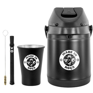 Kit Tereré Garrafa Térmica Preta  2.5l Bomba Chacal Copo Alumínio Preto 280ml em Oferta na Shopee