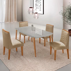 Mesa de Jantar Copper 120cm Tampo MDF Vidro com 4 Cadeiras Eloise Moderna Mobilia
