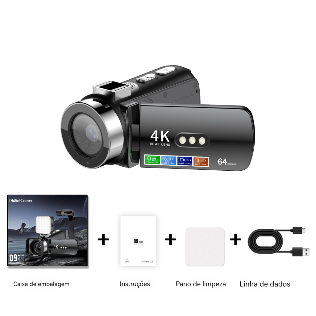 Câmera de vídeo digital portátil hd 1080p, 16mp, tela lcd de 2,7", zoom digital de 16x, bateria integrada