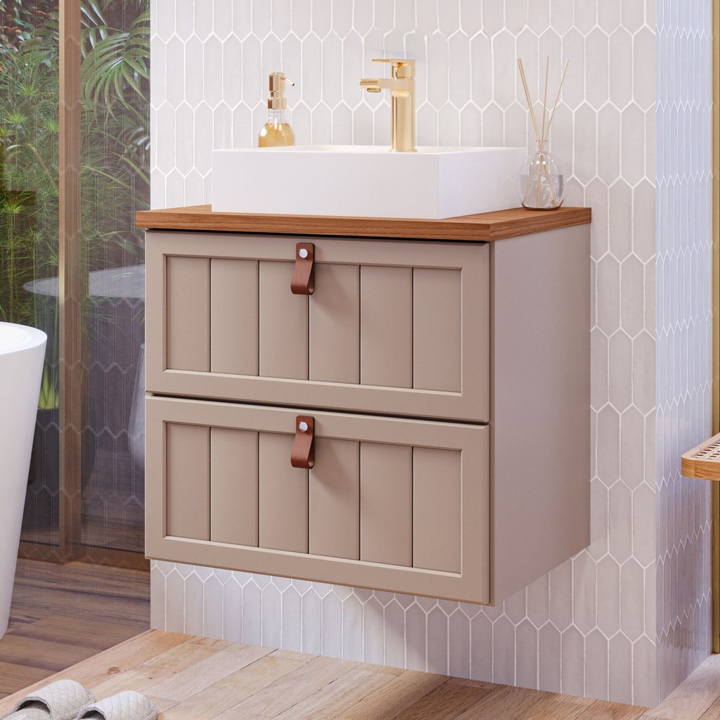 Gabinete Suspenso para Banheiro com Cuba Ketlyn Espresso Móveis em Oferta na Shopee