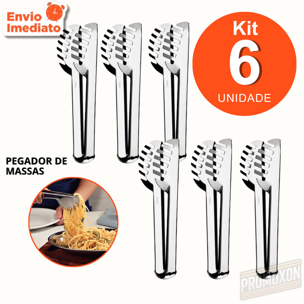 Kit 6, 3 ou 2 unid - Utensílio Pegador de Massa Inox Com Serrilha Ideal para Massa e Salada