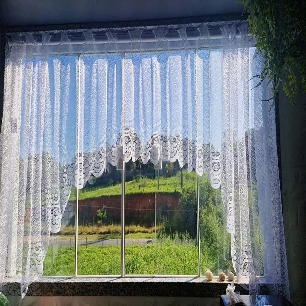 Cortina Bando Renda Cascata Branca Lisa Cozinha em Oferta na Shopee