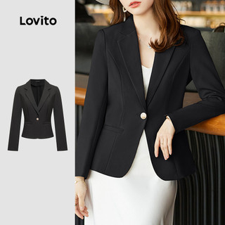 (Elegante) Lovito Blazer Blazer De Botão Liso Para Mulheres L98AD160