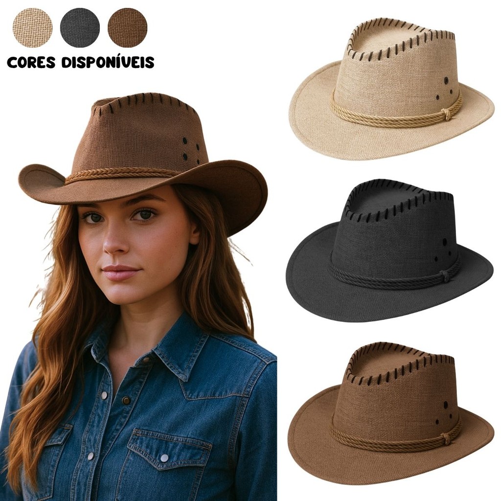 Chapéu Boiadeiro Cowboy Estilo Country Rodeio Boiadeira Vaqueiro Unissex Peão Festa Junina Barretos