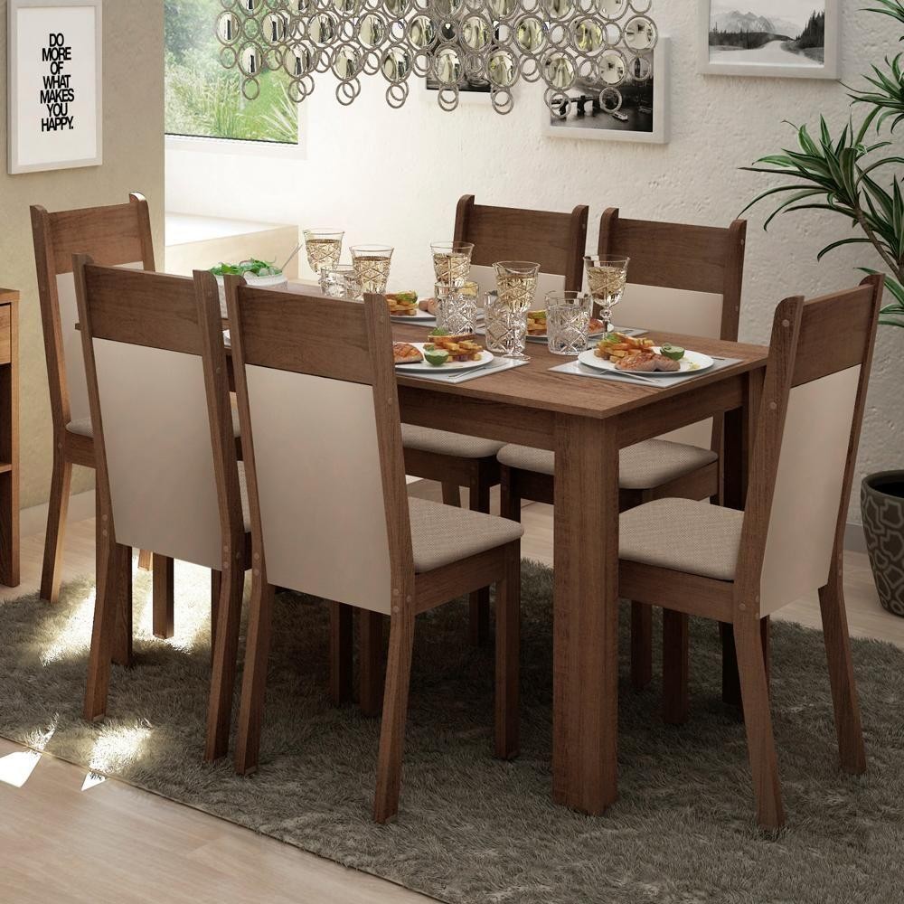 Sala de Jantar Jaíne Mesa de Madeira com 6 Cadeiras Madesa em Oferta na Shopee