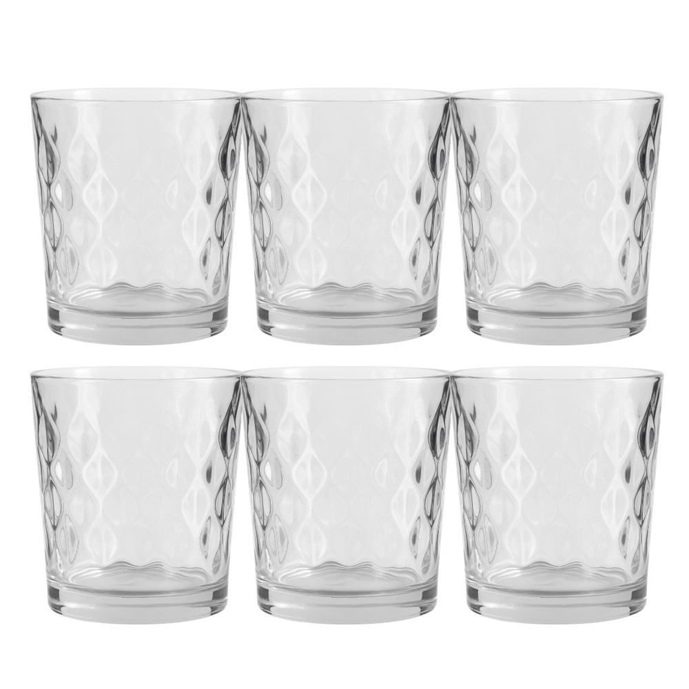 Jogo 6 Copo de Vidro Transparente para Whisky Diamond 360ml Em Casa Tem
