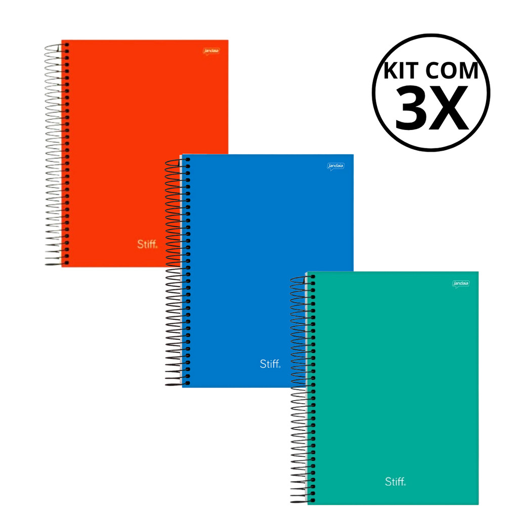 Kit Com 03 Cadernos 10 Matérias Unissex Stiff -Jandaia COR:LARANJA+AZUL+VERDE em Oferta na Shopee