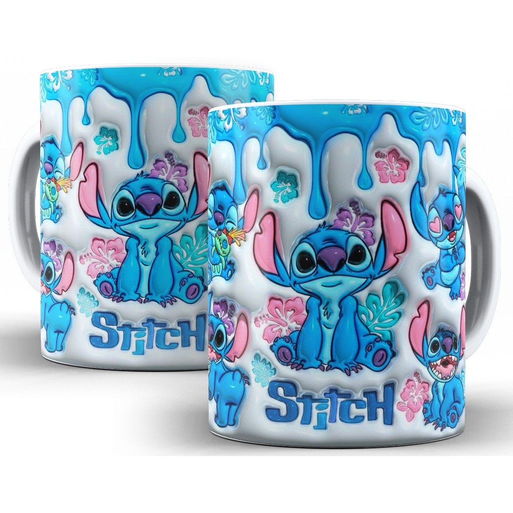 Caneca Xícara Lilo e Stitch Disney Efeito 3D Personalizada Mod 1 Presente - Porcelana 325ml