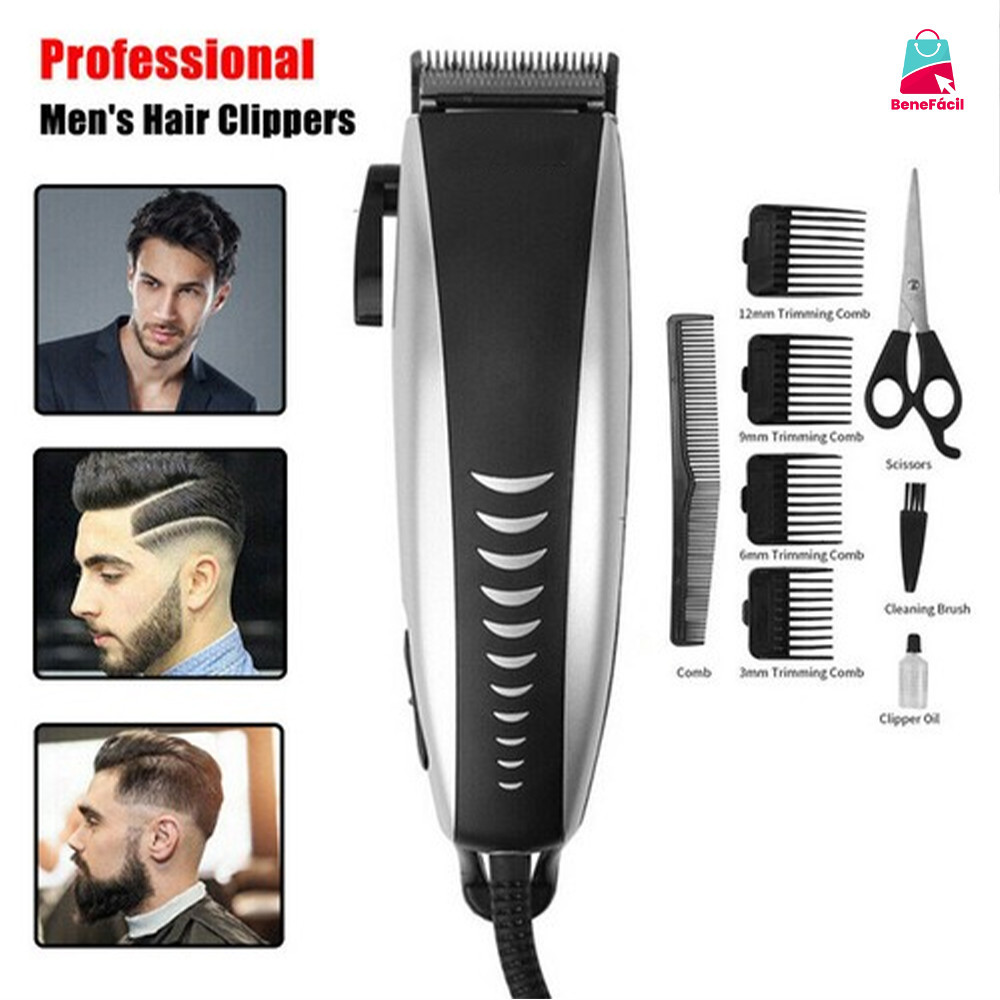 Máquina De Cortar Cabelo Barbeador Aparador Profissional Acabamento Barba 9 Peças Elétrico 110V