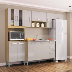 Cozinha Com Balcão De Pia Ambiente Lavínia Damasco Off White - Poquema