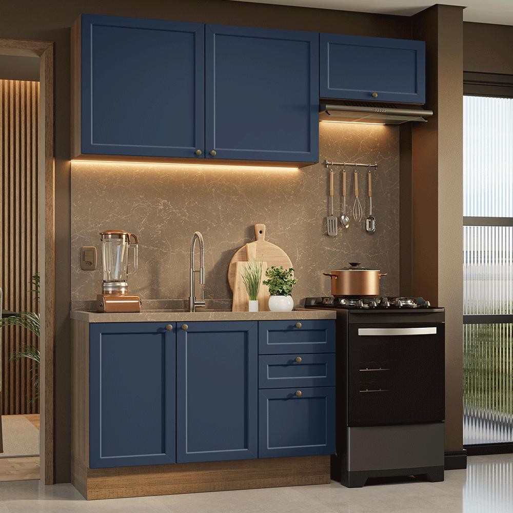 Armário de Cozinha Compacta 180 cm Rustic/Azul Vik Madesa 02 em Oferta na Shopee