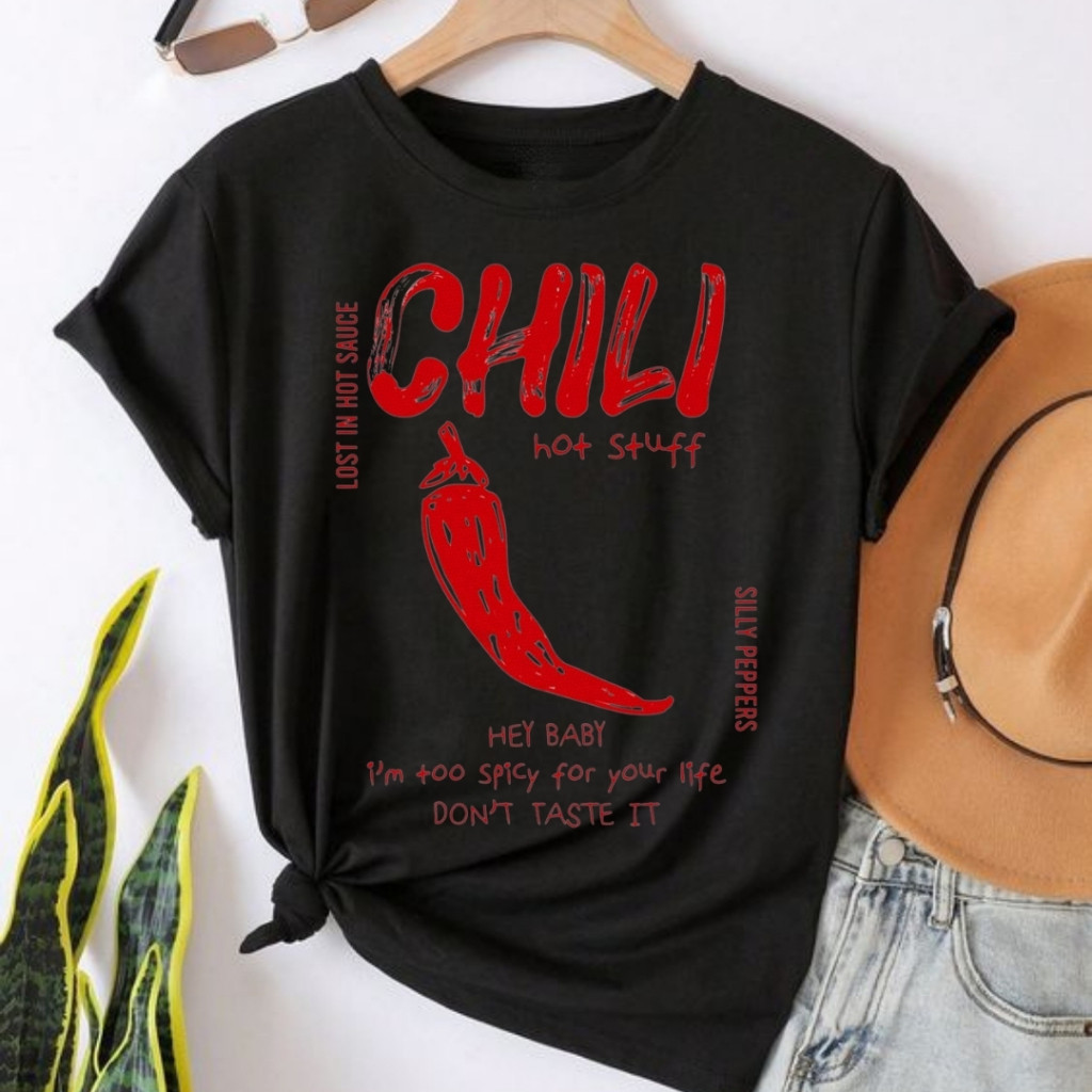 Camiseta Premium em Algodão Puro Camiseta Feminina Camiseta de Algodão Básica Confortável Estilosa Pimenta Chili